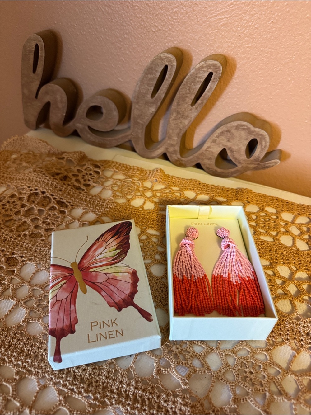 Pink Linen Ombre Pink and Coral Beaded Tassel Earrings